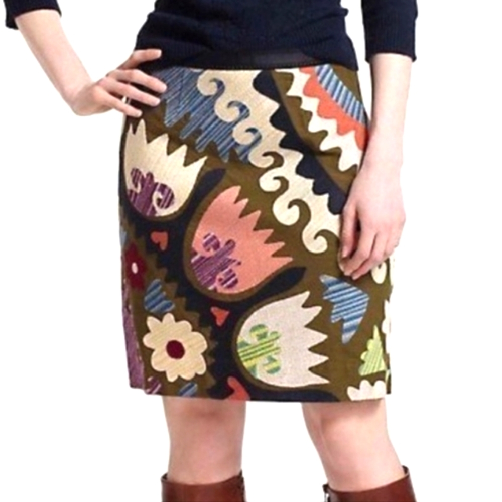 ANTHRO Tulipa Vanessa Virginia Cotton Floral 19" Embroidery Green Pencil Skirt 2 - Picture 16 of 16